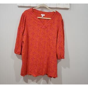 J Jill Eyelet Tunic Top 3X Orange Pink Cotton Plus Size Boho